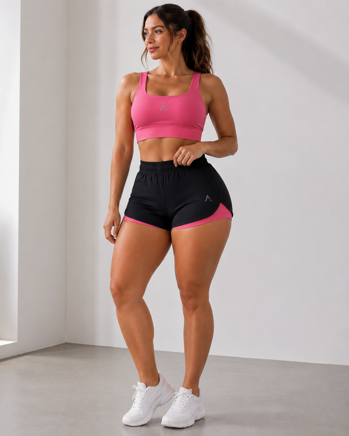 Women’s Fitness Set – Pink Sports Bra & Black Shorts